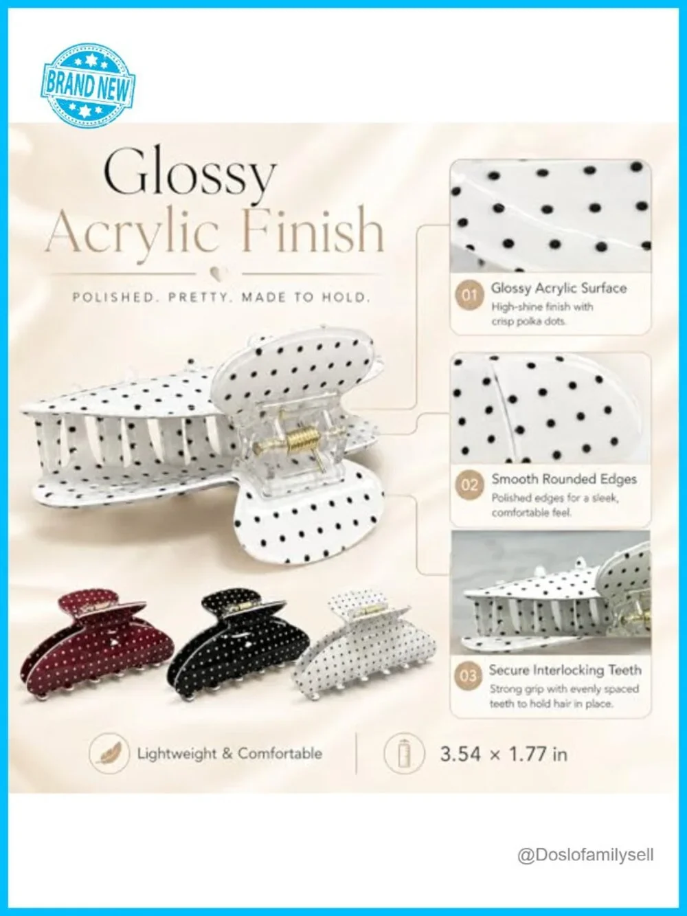 Acrylic French Polka Dot Claw Hair Clips Set for Women Non-Slip Spring
